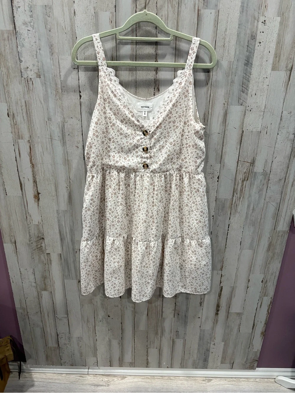 Heyson Floral Babydoll Dress Small Cream Ditsy Floral Lace Trim Cottagecore - Picture 2 of 8